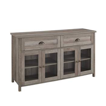 Millia Transitional Farmhouse 4 Door Sideboard with Glass Panels - Saracina Home