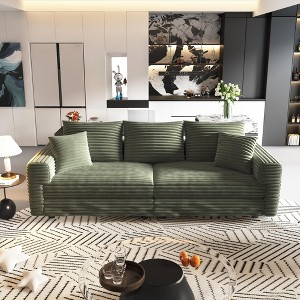 82.7'' Plush Corduroy 3-Seat Sofa with Deep Seat, Soft Pillows, Convertible Lounge Feature and Matching Ottomans - 1 of 4