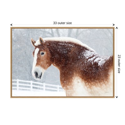 Snowy Draft Horse Framed Canvas Wall Art