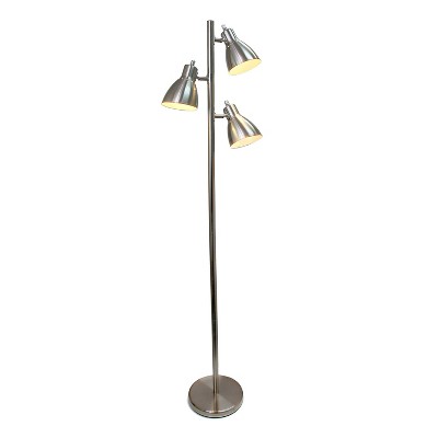 64" Brushed Nickel Adjustable 3-Light Floor Lamp with Conical Shades