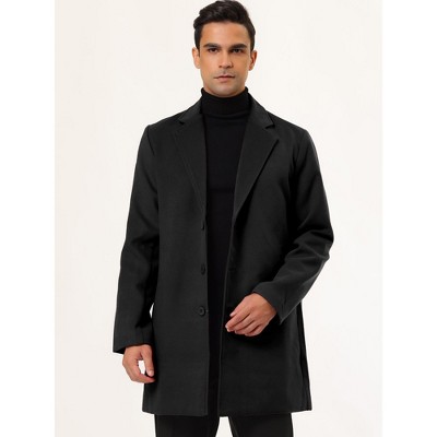 Мужские куртки INSPIRE CHIC Men's Notched Lapel Single Breasted Winter Long Jacket Overcoat Black XX-Large — фото 3