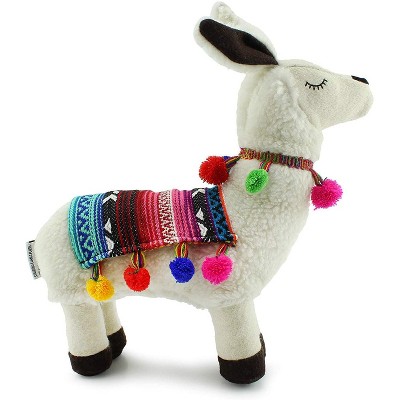 Decorae Plush Llama with Blanket and Pom-Poms, Stuffed Llama Shaped Decorative Pillow