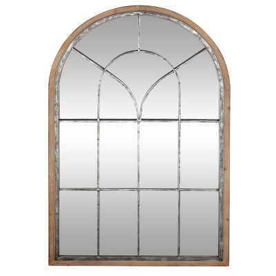 33" x 51" Wood Oversized Arched Window Wall Mirror Brown - Olivia & May