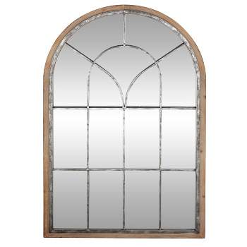 Glass Window Pane Inspired Wood Wall Mirror with Arched Top Brown - Olivia & May