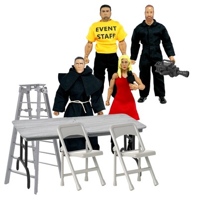 Set of 4 Wrestling Crew Action Figures & Ultimate Silver Playset for WWE & AEW Wrestling Action Figures