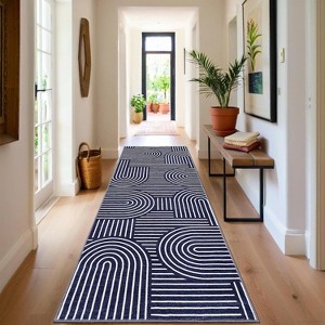 Abstract Washable Area Rug Non-Slip Throw Rug with Rubber Back, Low Pile Stain Resistant Boho Geometric Carpet for Living Room, Bedroom Dining Room - 1 of 4