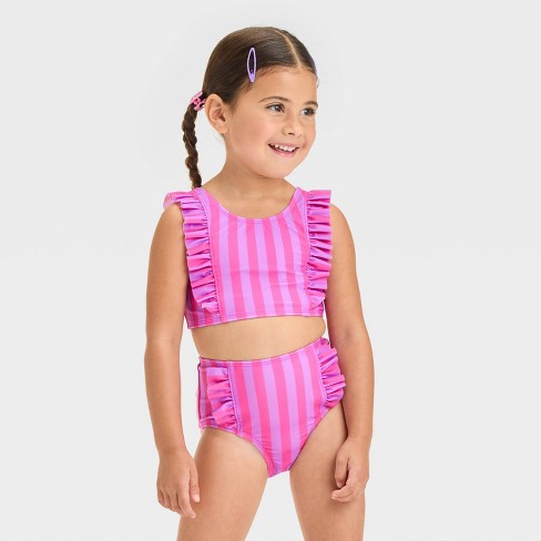 Toddler Girls Striped Ruffle Bikini Set Cat Jack Purple pink 5t Target