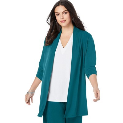 Roaman's Women's Plus Size Ultrasmooth Fabric Long Sleeve Cardigan