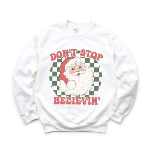 Simply Sage Market Women's Graphic Sweatshirt Don't Stop Believin' Santa Checkered - 1 of 4