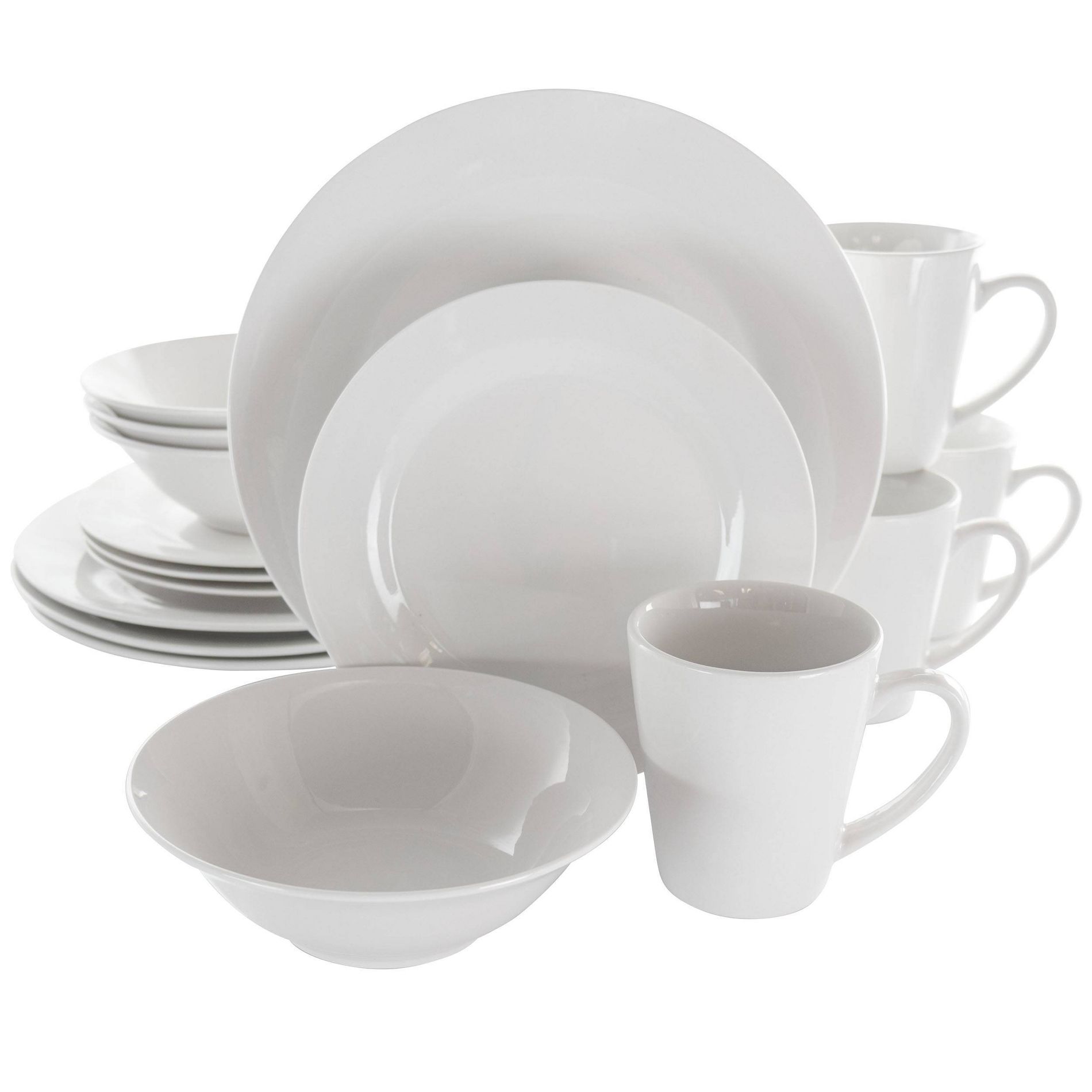 16pc Porcelain Marshall Dinnerware Set White - Elama: Service for 4, Microwave & Dishwasher Safe, Includes Plates & Mugs