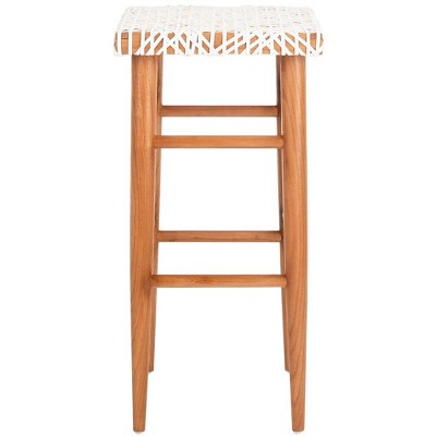 Elevate Transitional 30" White Leather and Natural Wood Bar Stool