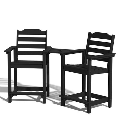 Decksplore 2-Pack HDPE Tall Back Chairs with Connecting Tray & Patio Footrest All-Weather Outdoor Use