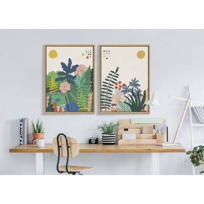 Zen Garden Abstract Floral Canvas Print with Natural Frame