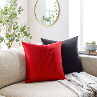 Bright Red Pleated Polyester Square Accent Pillow