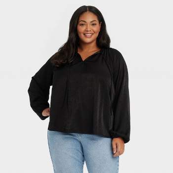 Women's Long Sleeve Cozy Ribbed Tunic Sweatshirt - Ava & Viv™ Black 4X