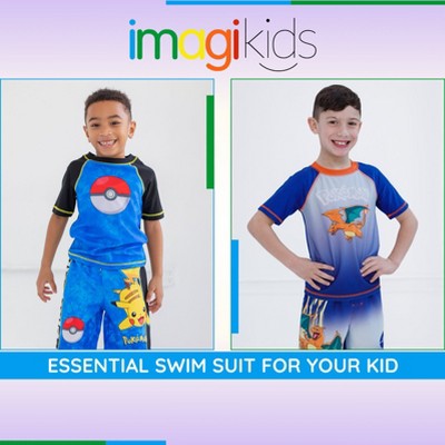 Pokemon Charizard Little Boys UPF 50+ Rash Guard and Swim Trunks Outfit Set Navy / Orange Charizard 7-8 — фото 3