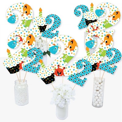 Big Dot of Happiness 2nd Birthday Monster Bash - Little Monster Second Birthday Party Centerpiece Sticks - Table Toppers - Set of 15