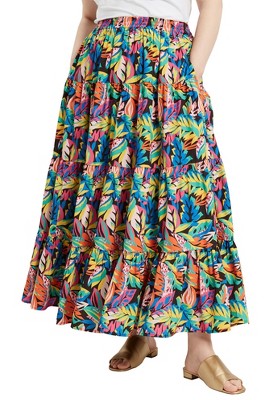 June + Vie by Roaman's Women's Plus Size Tiered Midi Skirt