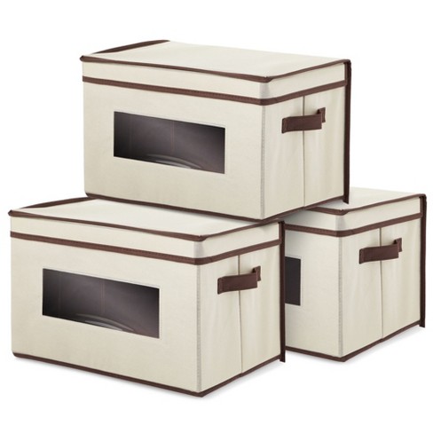 Foldable Storage Bins, Fabric Cubes (Cream, 16.2 x 10 x 12 in, 3 Pack)