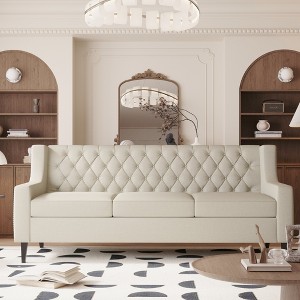 78.75" Fabric Mid Century Modern 3-Seater Sofa with Button Tufted Backrest and Birch Legs - 1 of 4