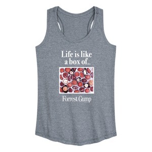 Women's Forrest Gump Life Is Like A Box Of Chocolates Graphic Racerback Tank - Heather Grey - Large - 1 of 4