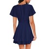 Clearlove Womens Skater Dresses V Neck Short Sleeve Tie Waist Solid Ruffle Boho Flowy Swing Mini Dress - 2 of 3