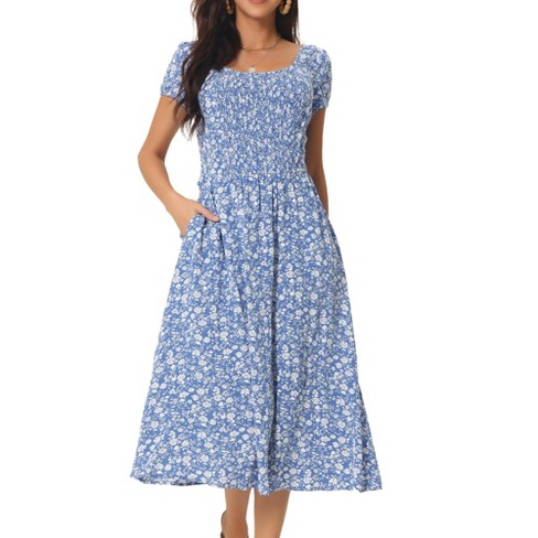Midi Zomerjurk | Blauw | Bloemenprint | Mouwloos | Flatterend | V-Hals - Vardi Dante