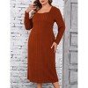 Women's Plus Size Sweater Dress Square Neck Long Sleeve Casual Fall Winter Tunic Knit Midi Dress - 2 of 4