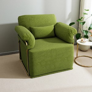 360-degree Swivel Square Fabric Accent Chair with Gold Metal Legs - 1 of 4