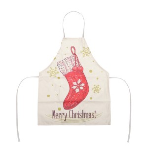 Unique Bargains Christmas Aprons Linen Beige White Red 21.65"x26.77" 1 Pcs - 1 of 4