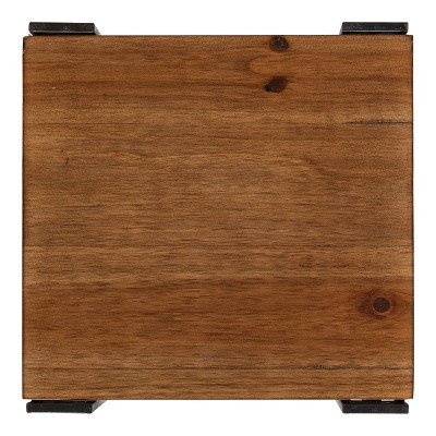 Lintz Rustic Caramel Wood and Black Metal Three-Tier Tea Table