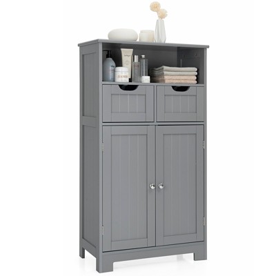 Tangkula Wooden Floor Storage Cabinet For Livingroom Bathroom Office w/Open Shelf, 2 Doors and 2 Drawers