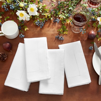 Alison White Polyester Eyelet Border Fabric Napkin Set
