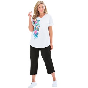 Woman Within Two-Piece V-Neck Tunic & Capri Set - 1 of 4