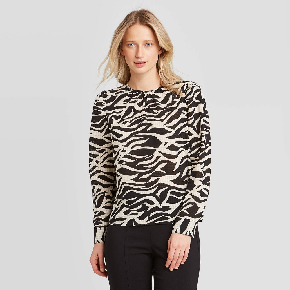 Women's Animal Print Puff Long Sleeve Blouse - Who What Wear Black/White XS, Women's was $27.99 now $19.59 (30.0% off)