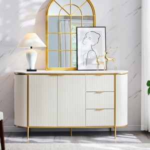 SinCiDo Sideboard Buffet Servers with 4 Doors & 3 Drawers, 60″W Luxury Fluted Kitchen Storage Cabinet with Faux Marble Tabletop - 1 of 4