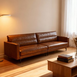 Luck Live 86.61 inch Luxury Brown Oil Wax Leather Couch – High-End Vintage Sofa with Sturdy Frame and Cozy Feel Brown - 1 of 4