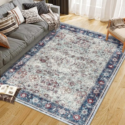 Washable Rug flower print Vintage Rug Foldable Rug Non Slip Carpet