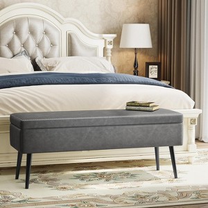 Storage Ottoman Bench, Mid-Century Modern Entryway Bedroom Bench for Bedroom, Entryway End, Synthetic Leather with Stitching, Loads 680 Lb - 1 of 4