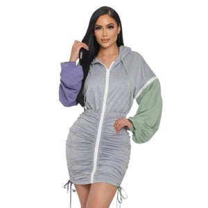 Slickblue Women's Mini Dress, Detachable Sleeves with Front Zipper, Ruched Style, Color Options, Size S-L - 1 of 4
