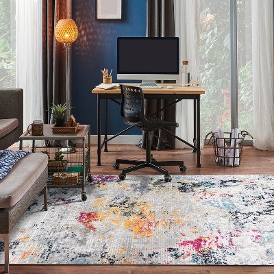 Modern Abstract Multicolor Synthetic 5' x 7' Area Rug