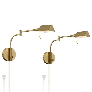Possini Euro Design Keegan Modern Swing Arm Wall Lamps Set of 2 with USB Ports Warm Gold Plug-In Light Fixture for Bedroom Reading - 1 of 4