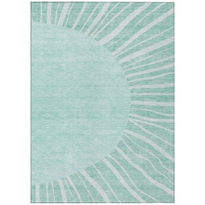 Teal Blue Aqua And Mint Green Abstract Washable Indoor Outdoor Area Rug
