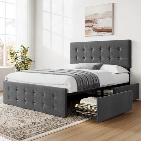 Whizmax Queen Bed Frame With 4 Storage Drawers, Platform Upholstered ...