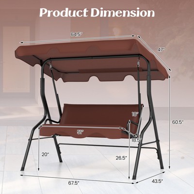 Elegant Coffee 3-Seat Cushioned Patio Swing with UV-Protective Canopy