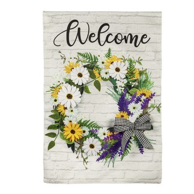 Evergreen Daisy Wreath Garden Burlap Flag 12.5 x 18 Inches Indoor Outdoor Decor