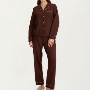 Anna-Kaci Lounge Women's Long Sleeve Pajama Set with Soft Notched Collar Button Front Top and Relaxed Straight-Leg Pants - 1 of 4