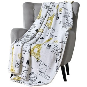 Kate Aurora Paris Eiffel Tower Ultra Plush Fleece Accent Throw Blanket - 50 in W x 70 in. L - 1 of 3