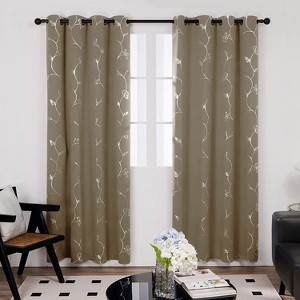 Deconovo Blackout Curtains Silver Floral Design, 2 Panels, Thermal - 1 of 4