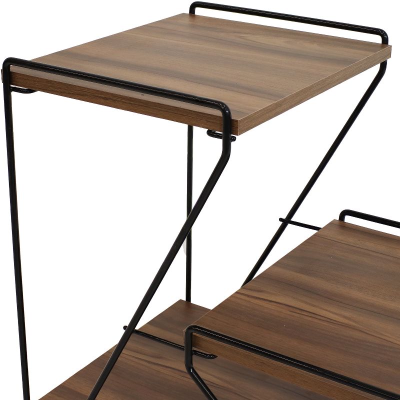 Sunnydaze 3-Tiered Steel Wire Indoor Accent Table with Faux Woodgrain Tabletops - 21” H - Brown, 5 of 12